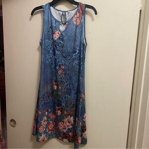 New Trend Womens Midi Tank Dress M 36” Blue Pink & Green Floral Print NWOT New